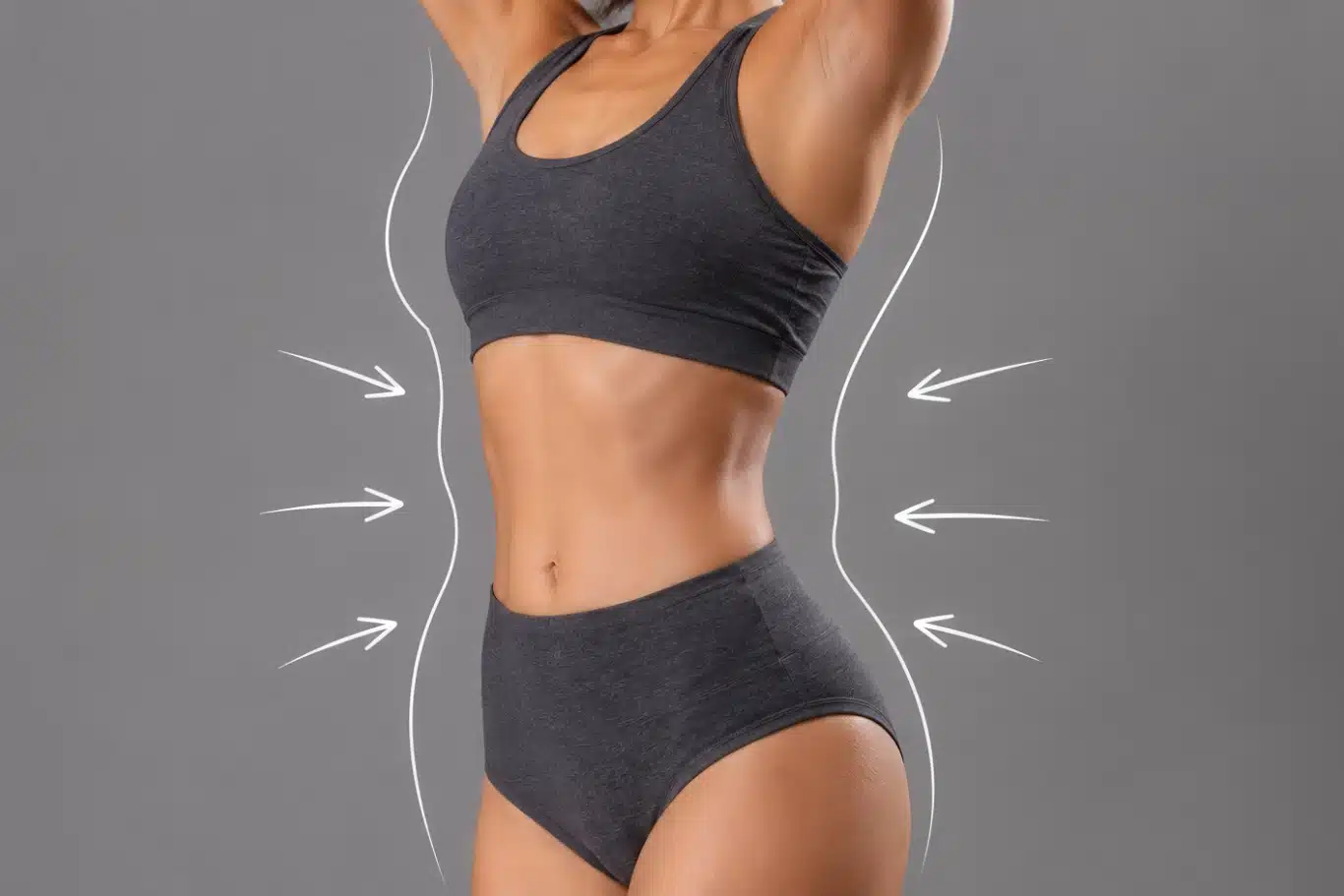 Fit woman in athletic wear with contour lines emphasizing body shape